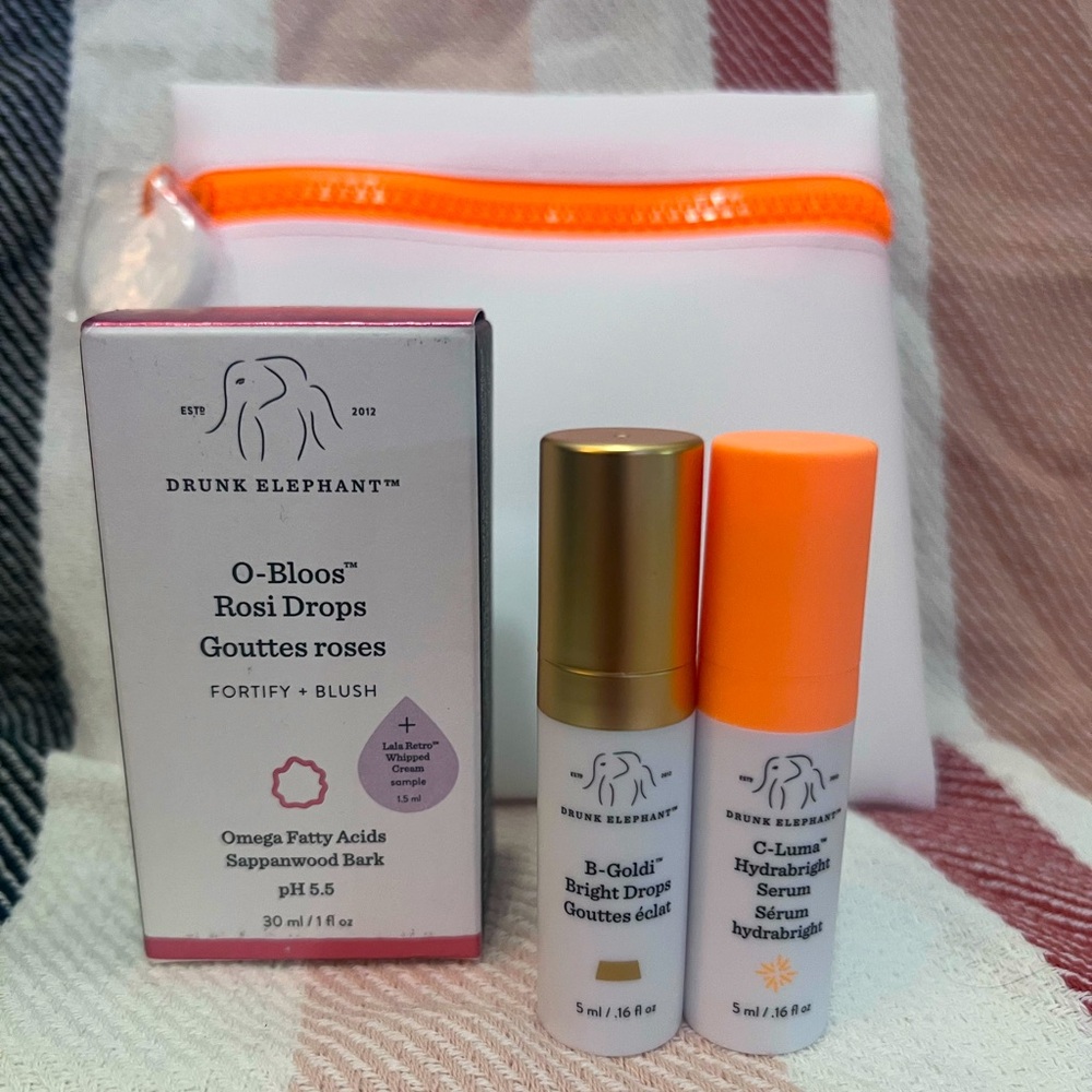 Drunk Elephant Bundle | O Bloos | B Goldi | C Luma + Bag